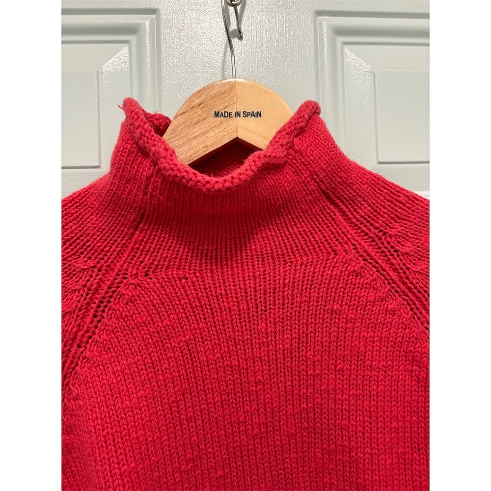 L.L.Bean Sweater Womens Size L Orange Mock Neck Chunky Knit Pullover - Picture 2 of 7